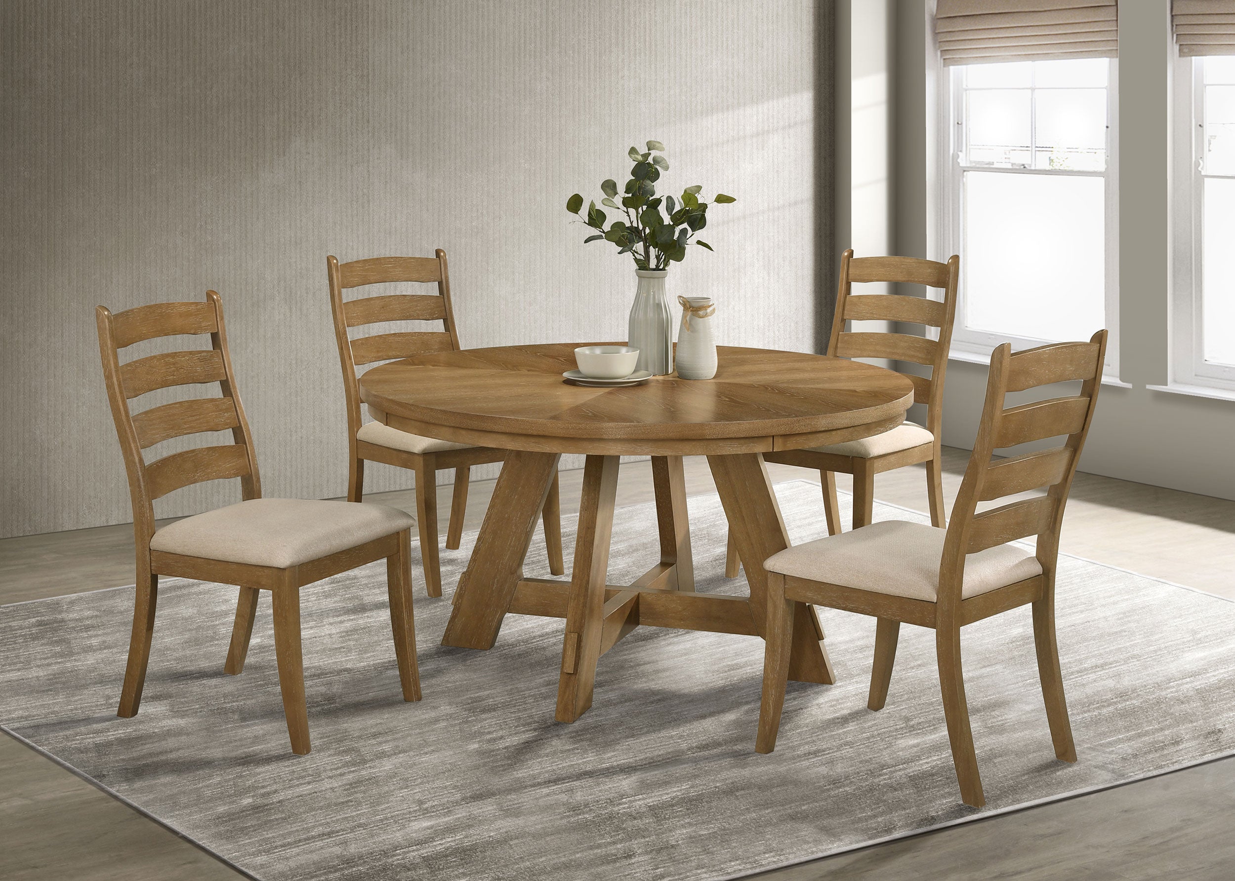 LGC109150-S5 Brown Oak and Latte 5 Piece Round Dining Table Set – La ...
