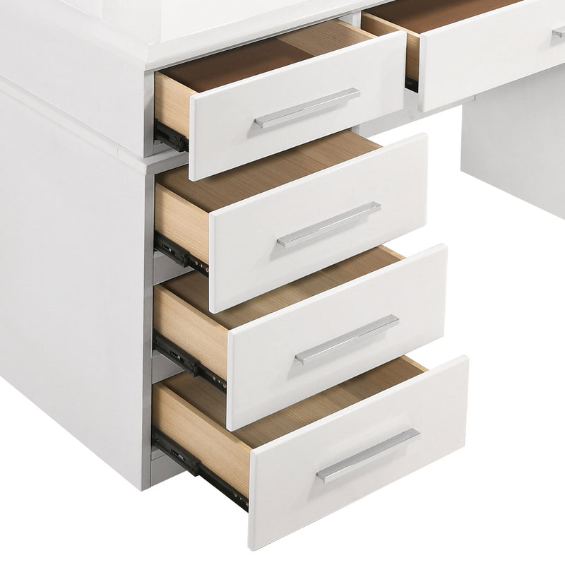 LGC203507 White Glossy 9 Drawer Vanity With LED Light Mirror