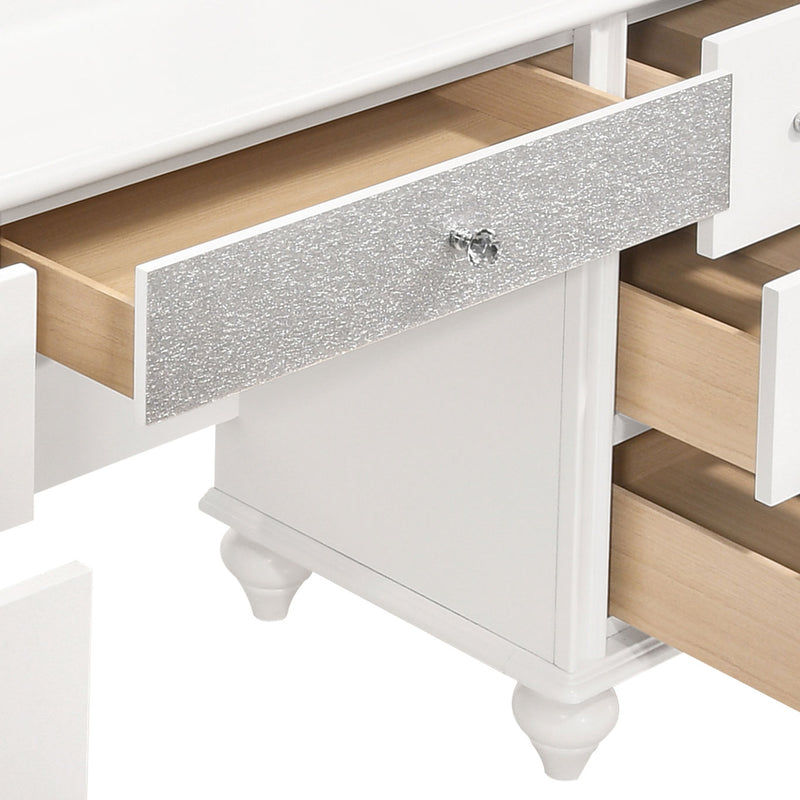 LGC205897 White 7 Drawer Vanity With Mirror LED Lights