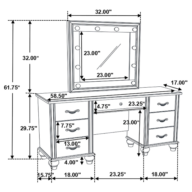 LGC205897 White 7 Drawer Vanity With Mirror LED Lights