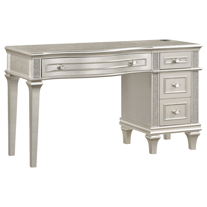 LGC223397 Glitter Silver Finish 4 Drawer Vanity Set With Tri-Fold Mirror