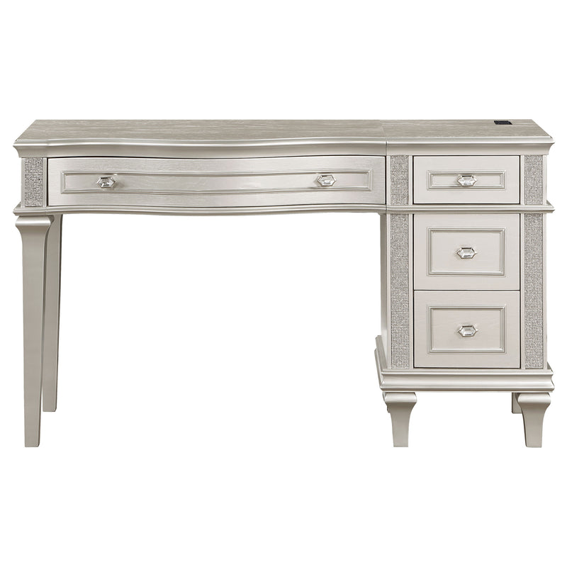 LGC223397 Glitter Silver Finish 4 Drawer Vanity Set With Tri-Fold Mirror