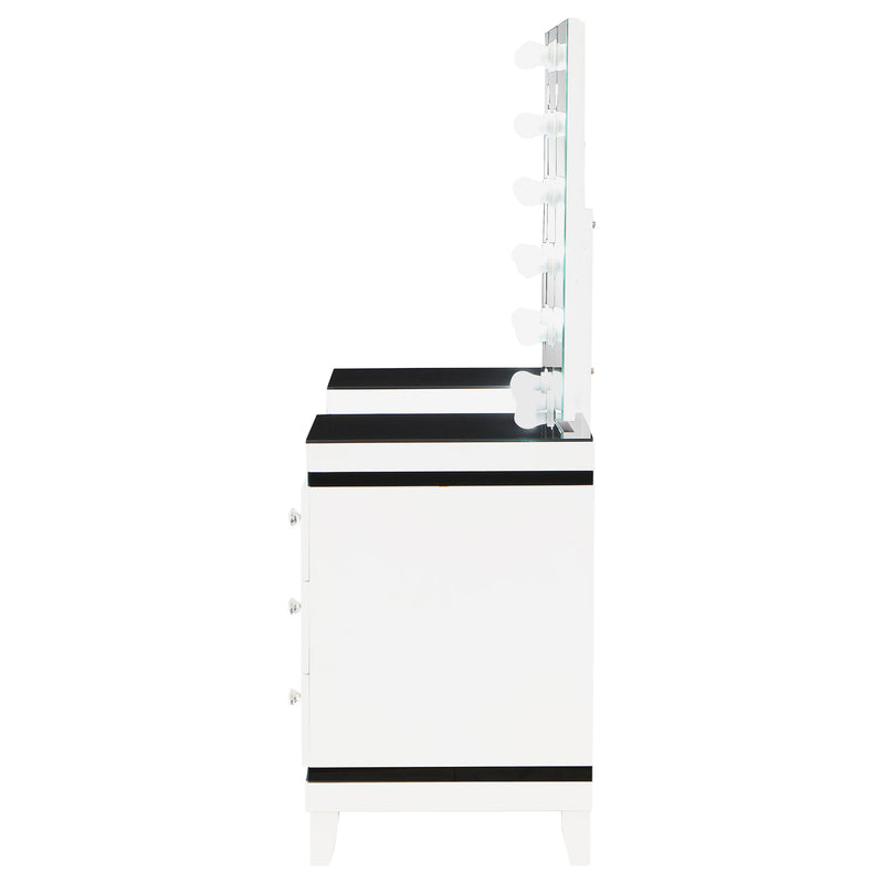 LGC930244 Black and White 6 Drawer 3 Panel Mirror With Lights Vanity Set With Stool
