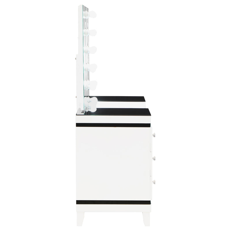 LGC930244 Black and White 6 Drawer 3 Panel Mirror With Lights Vanity Set With Stool