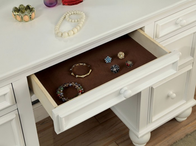 LGFAATHY Tri-Fold Mirror 9 Drawers Vanity With Stool-Available in White or Gray