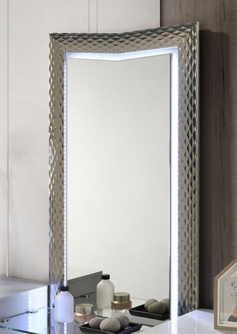 LGFAVENTNOR Gray Vanity Glass Top Chevron Pattern Set With LED Mirror