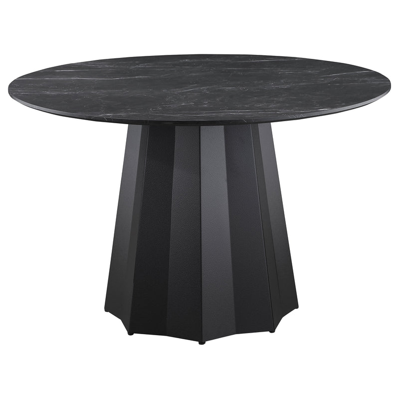 LGC105780-S5 Black 5 Piece Round Faux Marble Top Dining Table Set