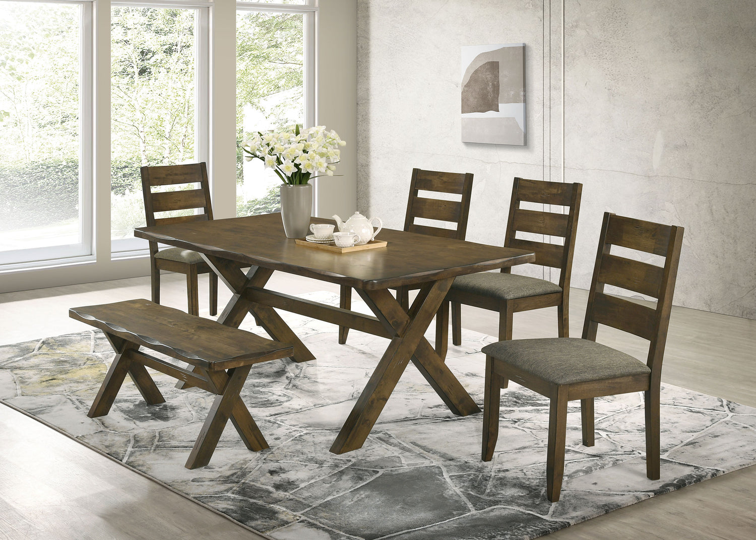 LGC106381-S6 6 Piece Rectangular Dining Table Set Nutmeg