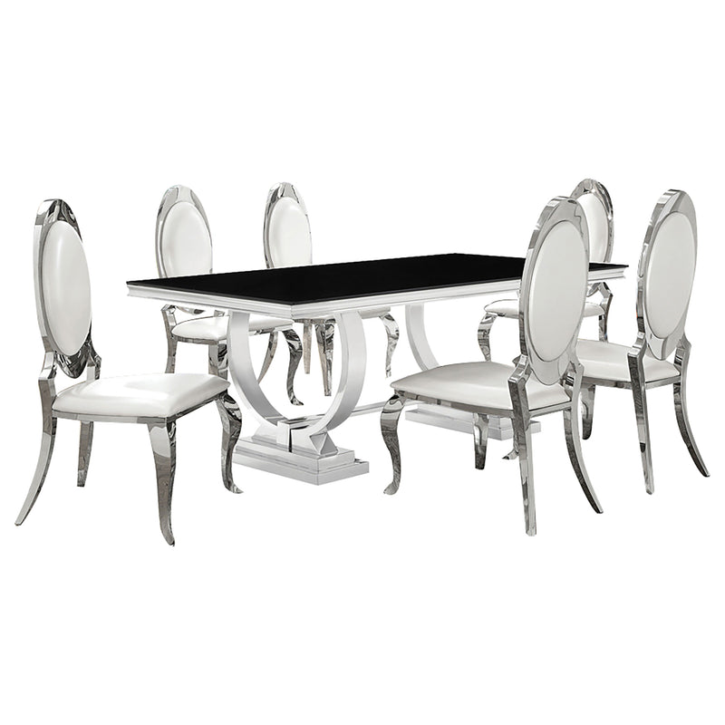 LGC107871-S7 7 Piece Rectangular Glass Top Dining Set Chrome