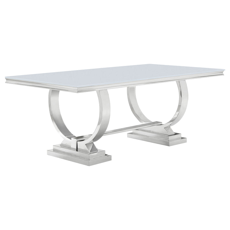 LGC108811-S7 7 Piece Rectangular Glass Top Dining Set Grey and Pink
