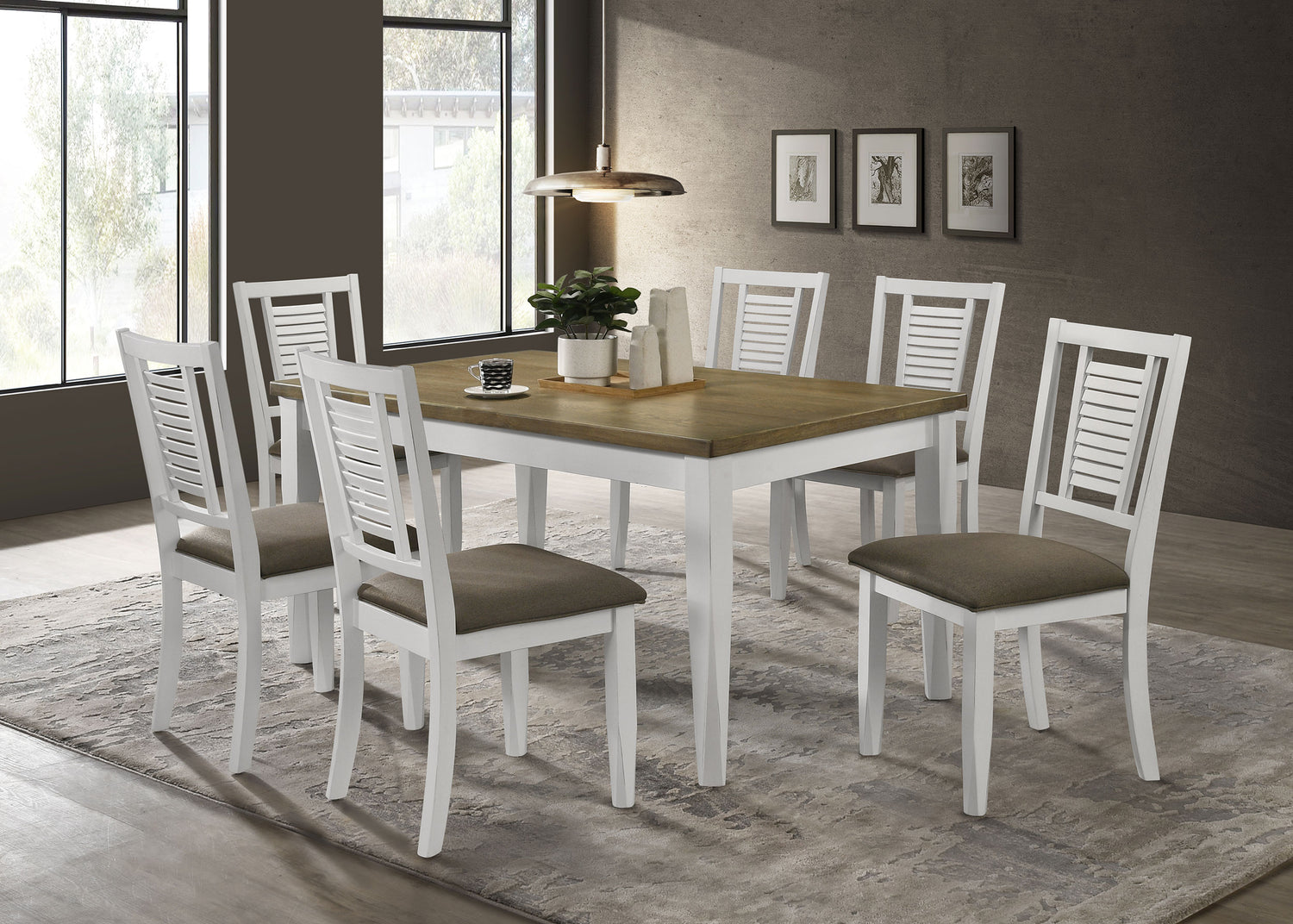 LGC110411-S7 7 Piece Rectangular Dining Set Distressed White