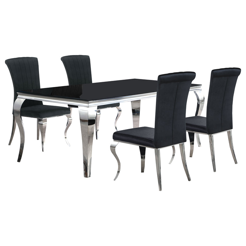 LGC115071-S5 Black 5 Piece 81" Inch Rectangular Black Glass Dining Table Set