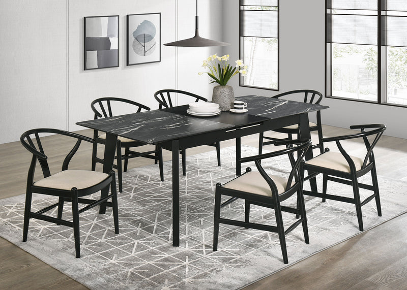 LGC121251-S7 Black 7 Piece Extension Leaf Dining Table Set