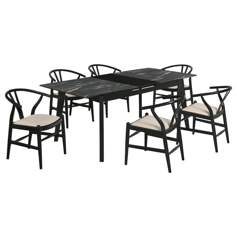 LGC121251-S7 Black 7 Piece Extension Leaf Dining Table Set