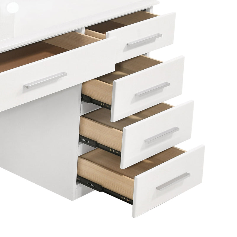 LGC203507 White Glossy 9 Drawer Vanity With LED Light Mirror