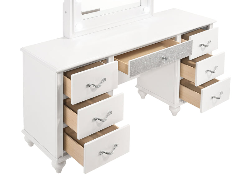 LGC205897 White 7 Drawer Vanity With Mirror LED Lights