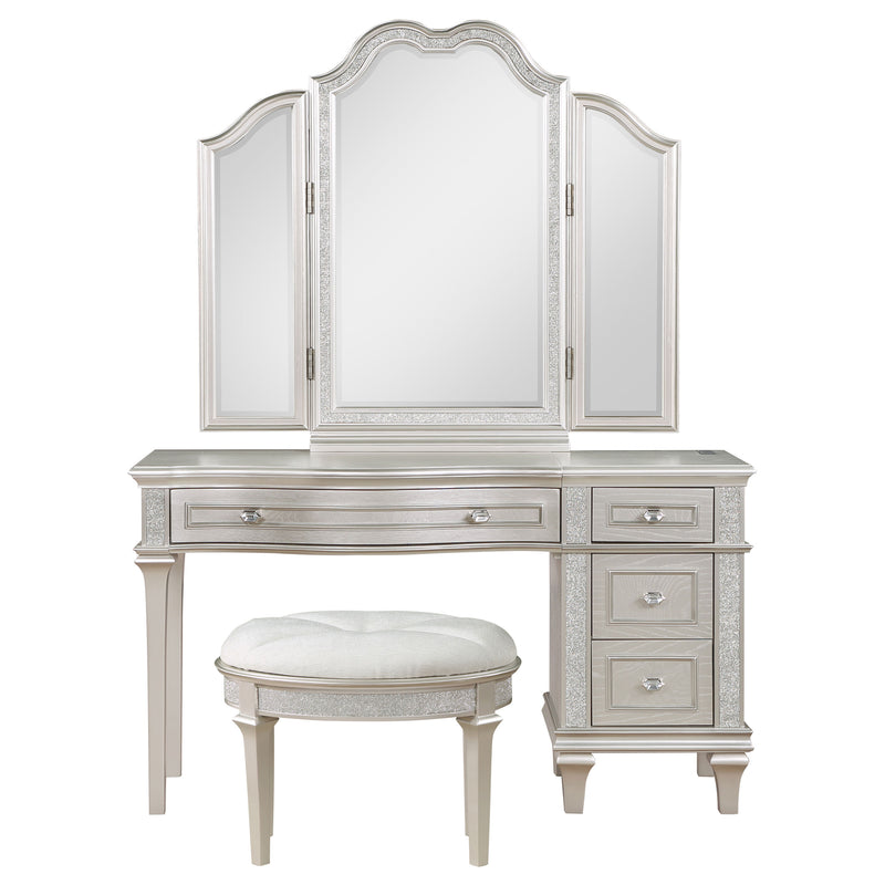 LGC223397 Glitter Silver Finish 4 Drawer Vanity Set With Tri-Fold Mirror
