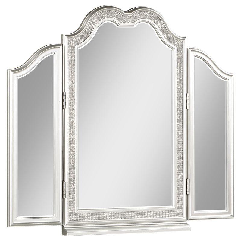 LGC223397 Glitter Silver Finish 4 Drawer Vanity Set With Tri-Fold Mirror