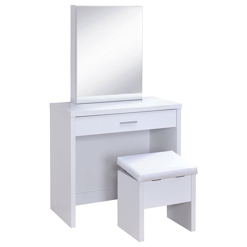 LGC300290 White Single Drawer Vanity Set With Lift Top Stool