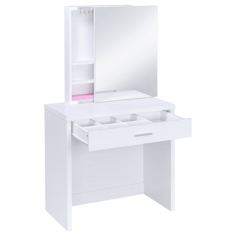 LGC300290 White Single Drawer Vanity Set With Lift Top Stool
