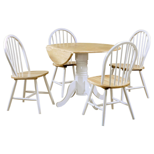 LGC4241-S5 5 Piece Round Top Leaf Dining Table Set White