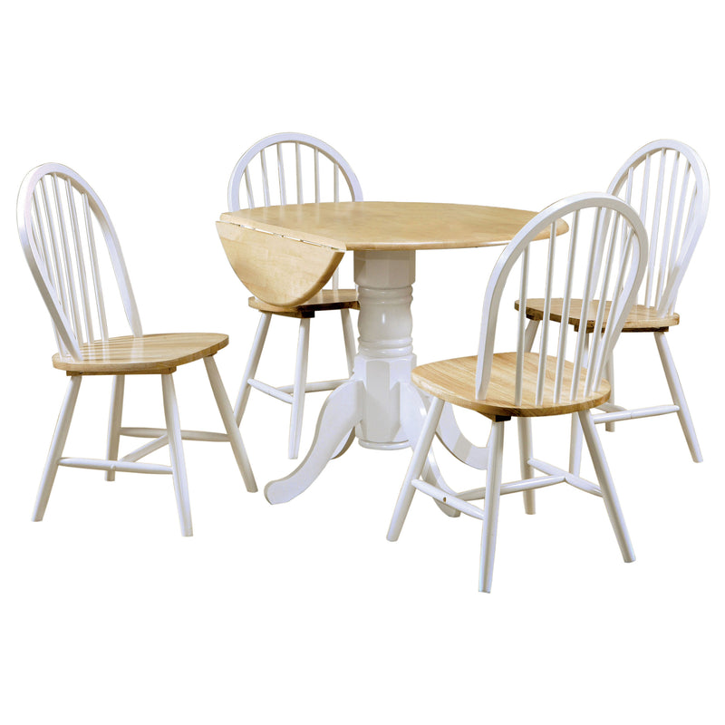 LGC4241-S5 5 Piece Round Top Leaf Dining Table Set White