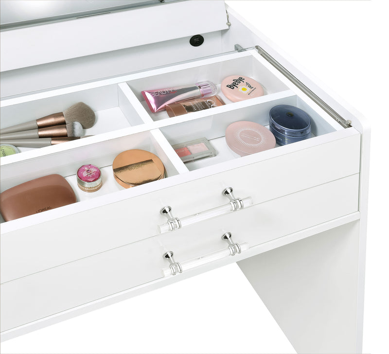 LGC930208 White Glossy Flip Top LED Light Mirror Vanity