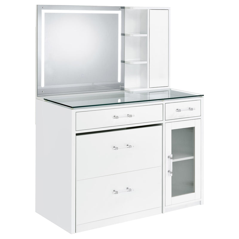 LGC930218 White Glossy Vanity Set With LED Mirror And Shelves
