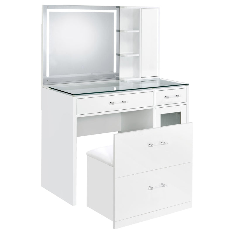 LGC930218 White Glossy Vanity Set With LED Mirror And Shelves