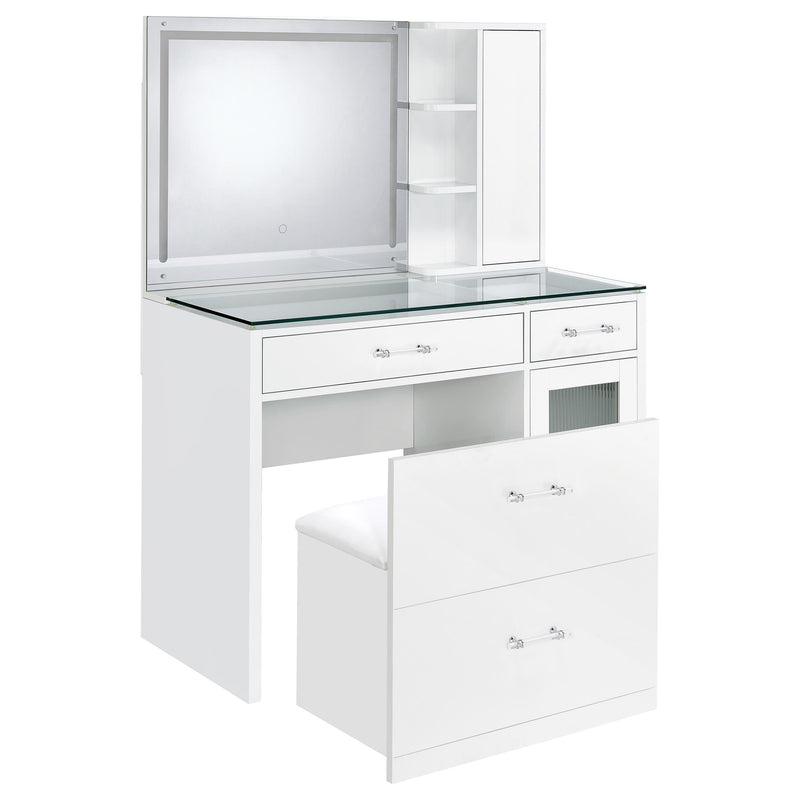 LGC930218 White Glossy Vanity Set With LED Mirror And Shelves