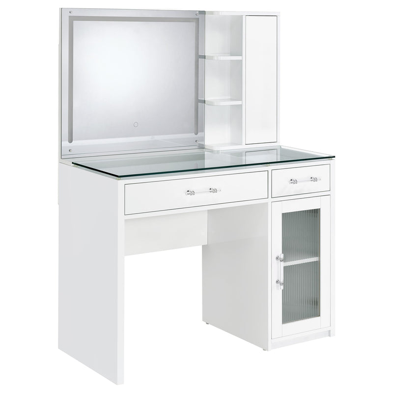 LGC930218 White Glossy Vanity Set With LED Mirror And Shelves