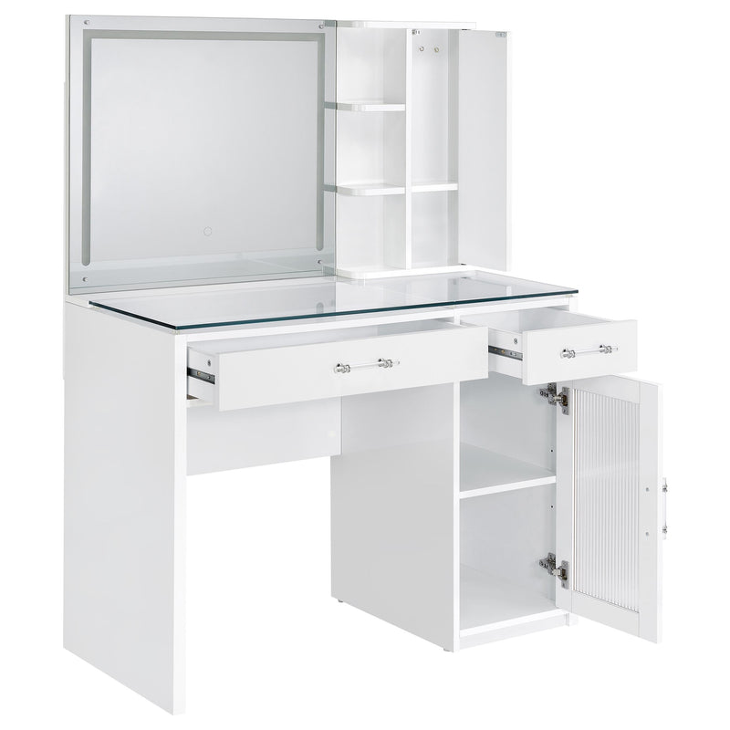 LGC930218 White Glossy Vanity Set With LED Mirror And Shelves