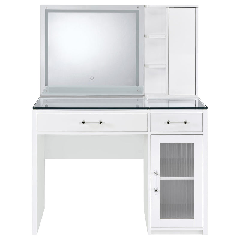 LGC930218 White Glossy Vanity Set With LED Mirror And Shelves
