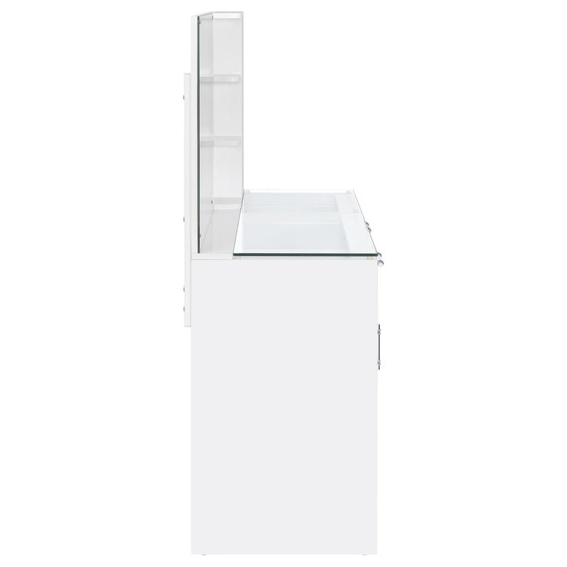 LGC930218 White Glossy Vanity Set With LED Mirror And Shelves