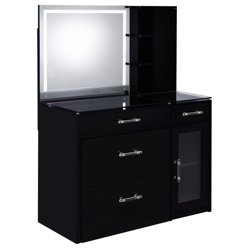 LGC930219 Glossy Black Vanity Set With LED Mirror and Shelves