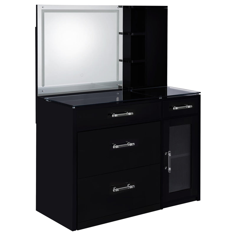 LGC930219 Glossy Black Vanity Set With LED Mirror and Shelves