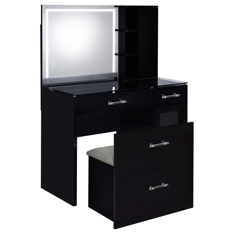 LGC930219 Glossy Black Vanity Set With LED Mirror and Shelves