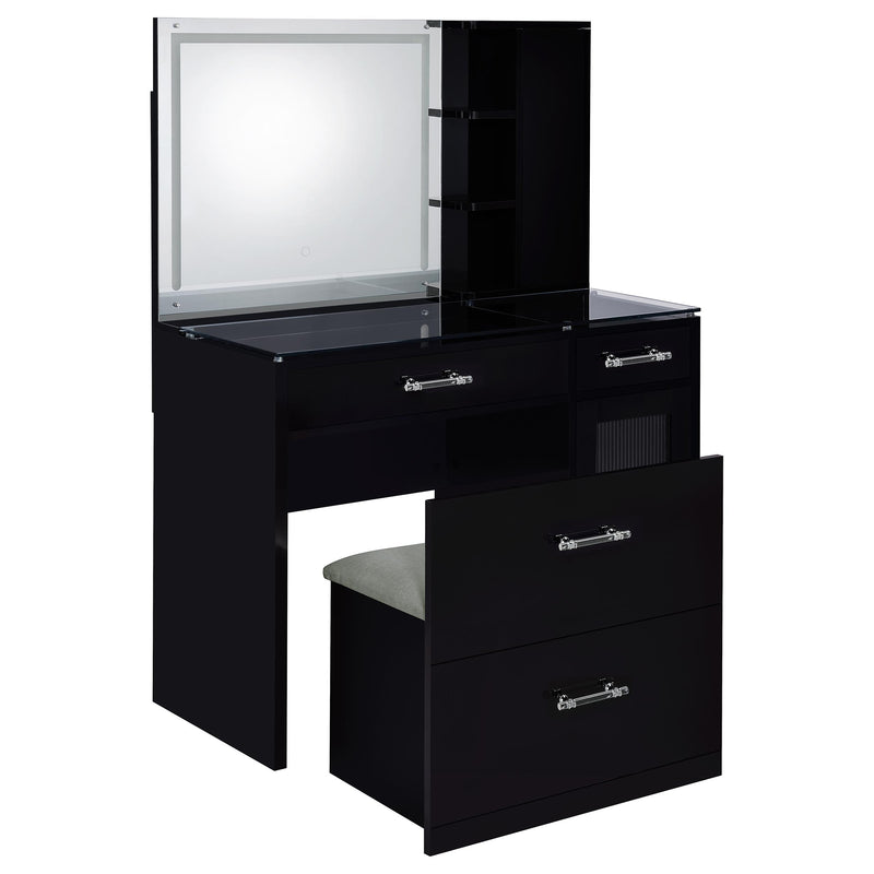 LGC930219 Glossy Black Vanity Set With LED Mirror and Shelves