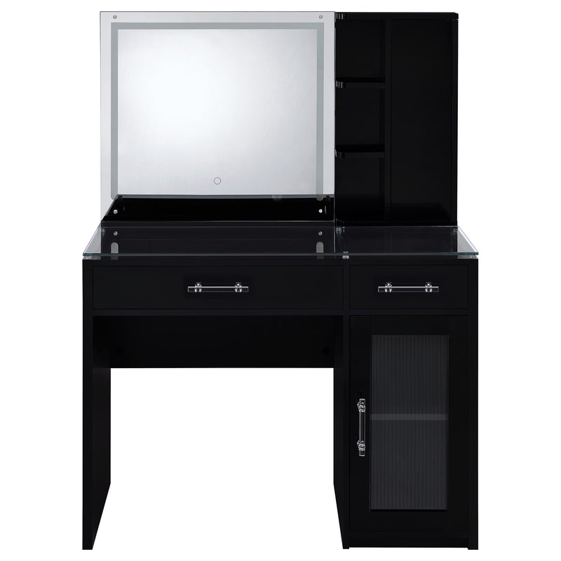 LGC930219 Glossy Black Vanity Set With LED Mirror and Shelves
