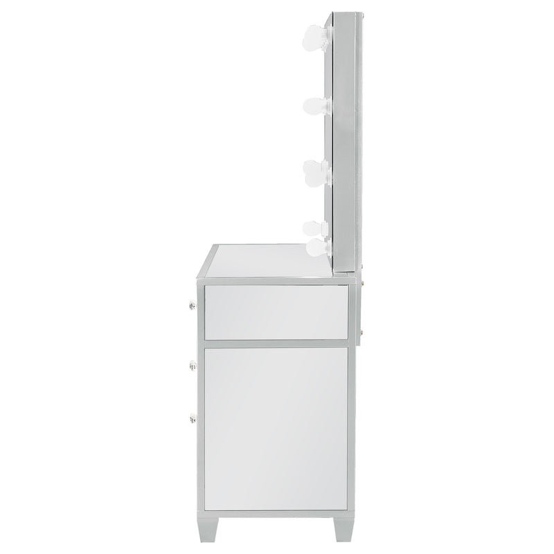 LGC930242 Mirrored 9 Drawer Metallic Silver Vanity Set With Lighted Mirror