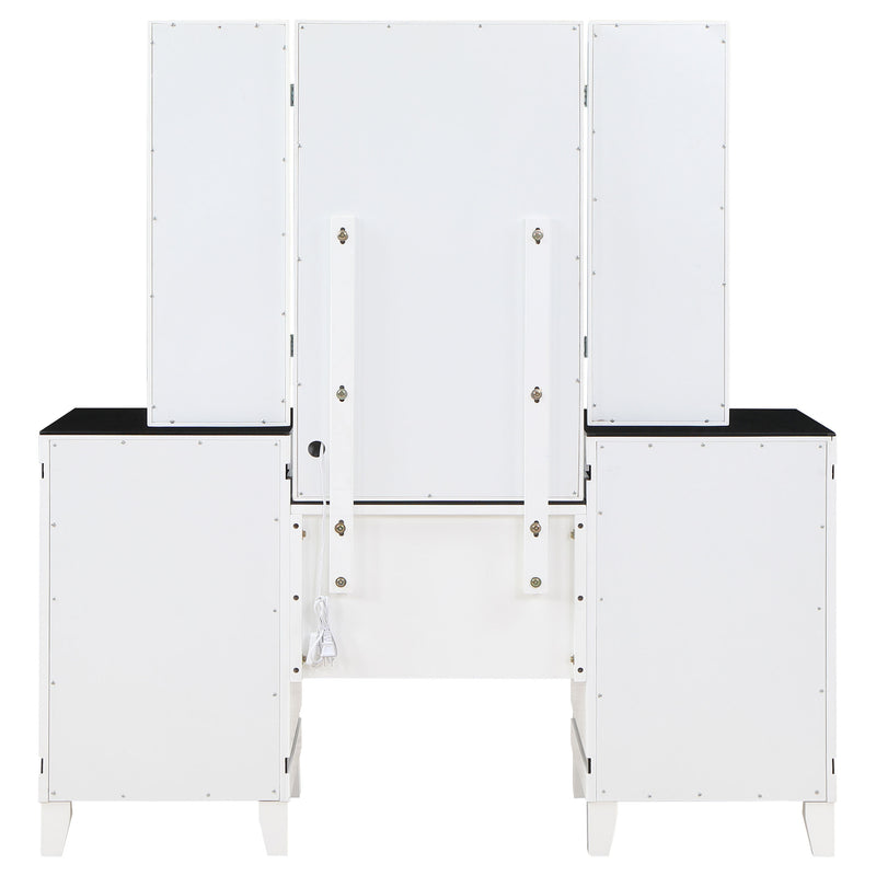 LGC930244 Black and White 6 Drawer 3 Panel Mirror With Lights Vanity Set With Stool