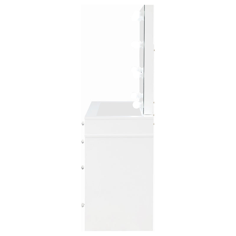 LGC930245 White Glossy Mirrored Drawer Vanity Set With Lighted Mirror and 9 Drawers