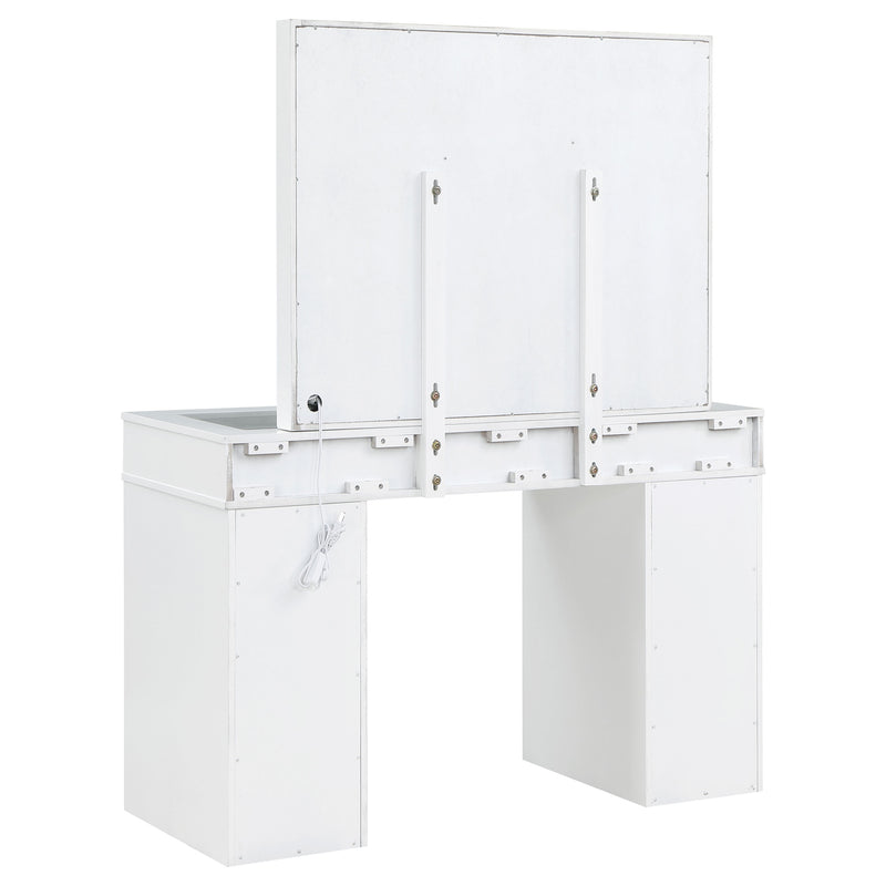 LGC930245 White Glossy Mirrored Drawer Vanity Set With Lighted Mirror and 9 Drawers