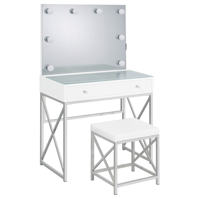 LGC936164 Metal Frame Single Drawer White Vanity Set With Lighted Mirror