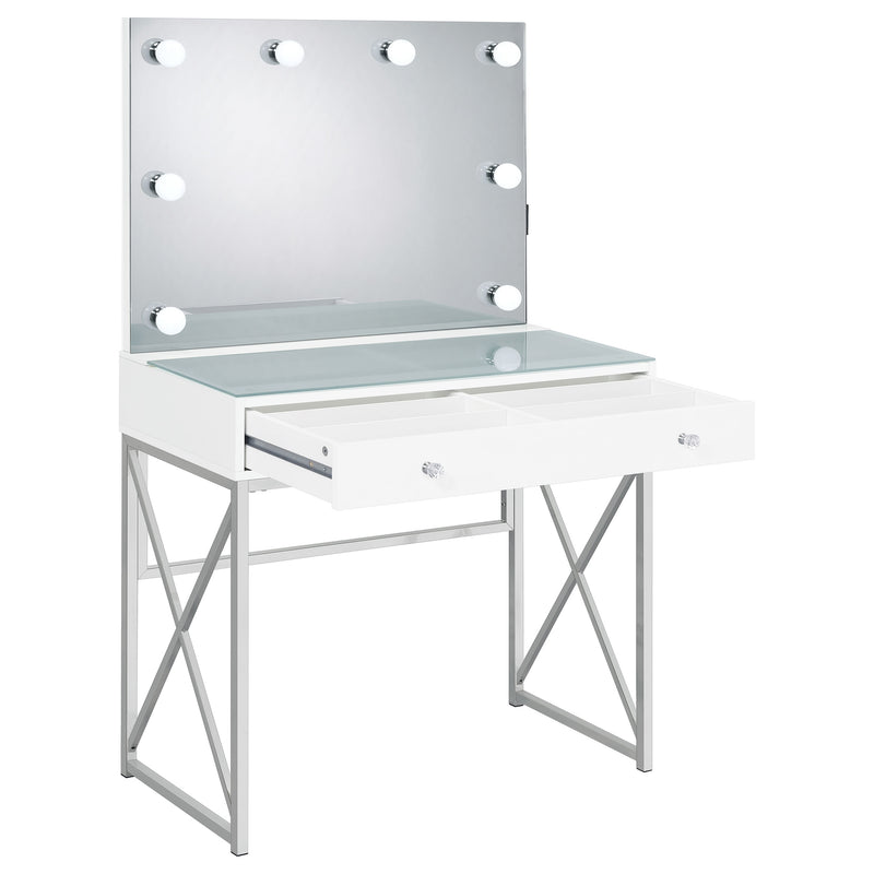 LGC936164 Metal Frame Single Drawer White Vanity Set With Lighted Mirror