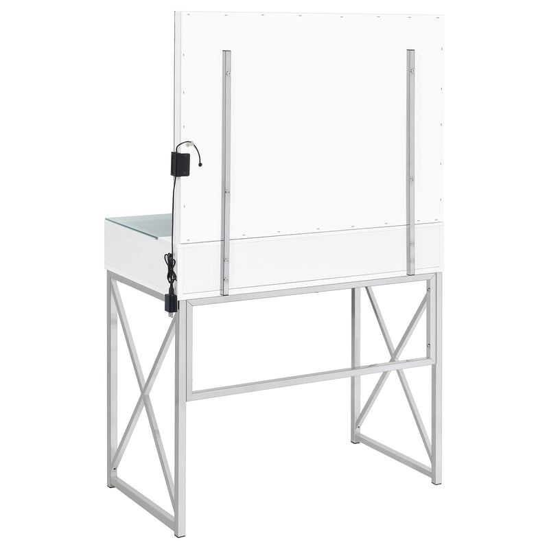LGC936164 Metal Frame Single Drawer White Vanity Set With Lighted Mirror