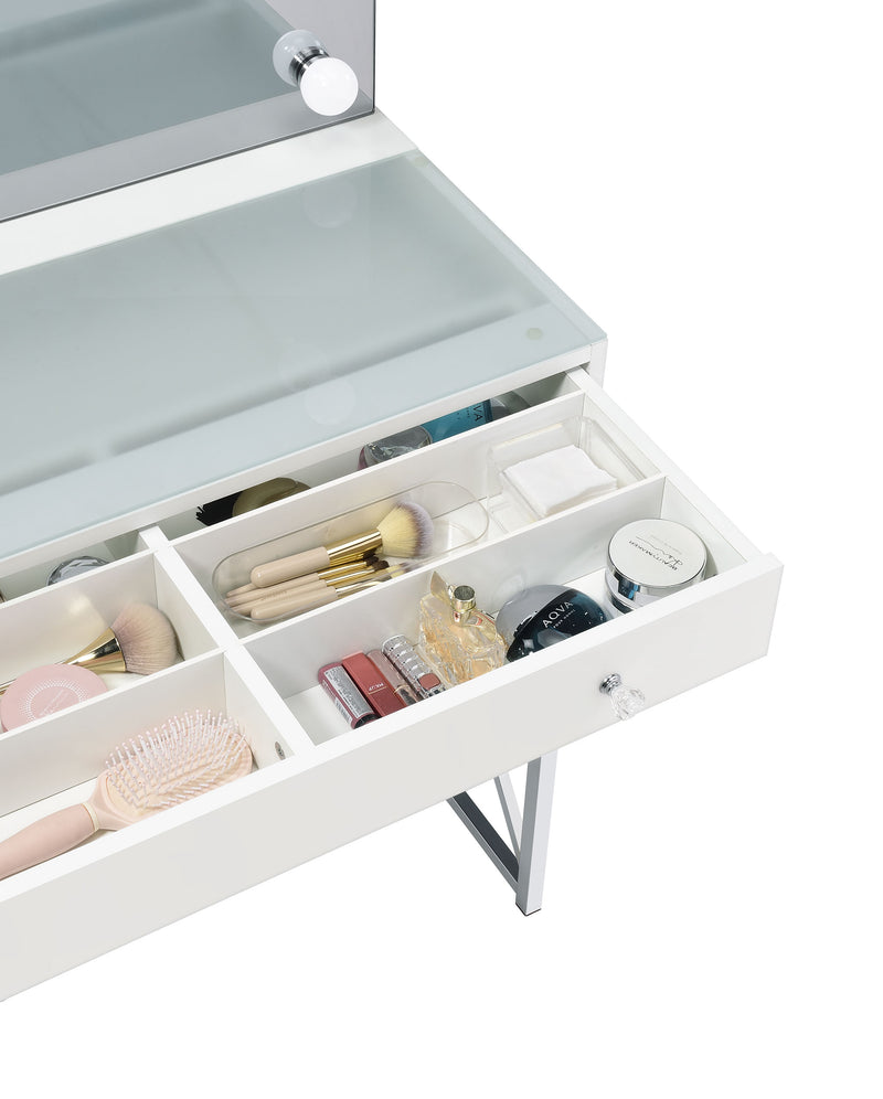 LGC936164 Metal Frame Single Drawer White Vanity Set With Lighted Mirror