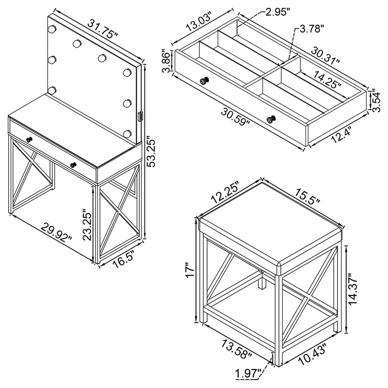 LGC936164 Metal Frame Single Drawer White Vanity Set With Lighted Mirror
