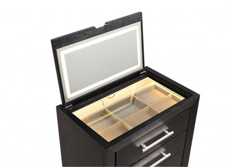 LGFAASHBOURNE Black Flip Top Vanity Set With Mirror And Stool