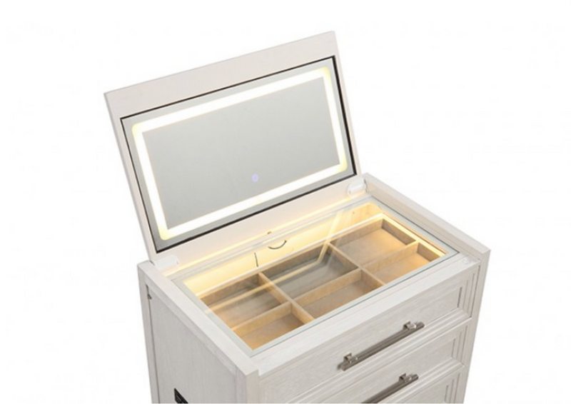 LAFAASHBURTON White Geometric Carved Flip Top Vanity Set With Stool